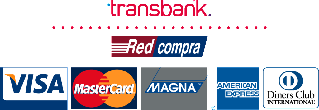 Medios de pago: Transbank, RedCompra, Visa, Mastercard, MAGNA, American Express, Diners Club